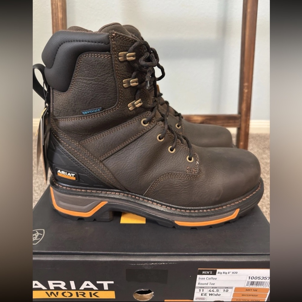 Ariat Men's Size 11 EE Big Rig 8" Iron Coffee Waterproof Round Toe Work Boot